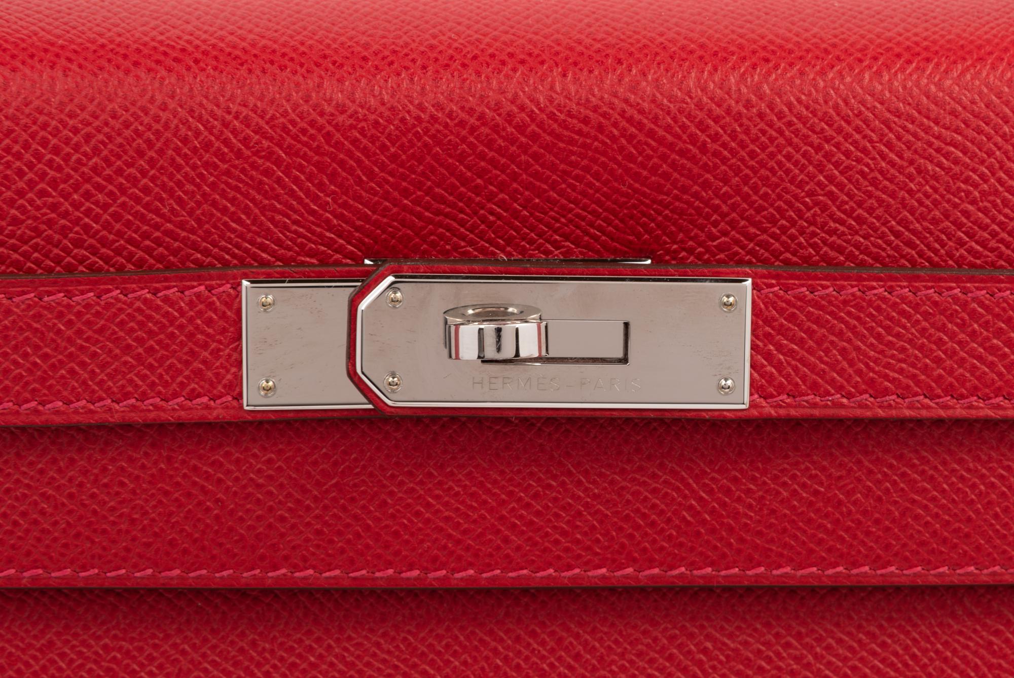 Red Hermès Epsom Leather Kelly 32 with Strap, 2014