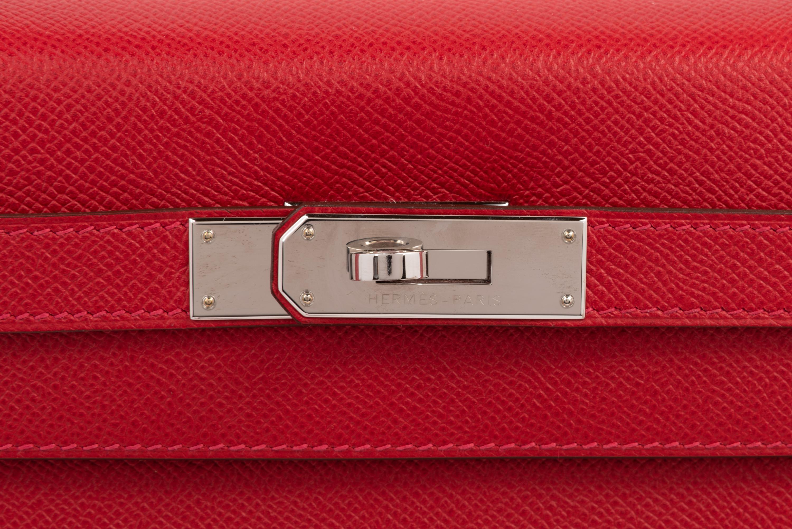 Red Hermès Epsom Leather Kelly 32 with Strap, 2014