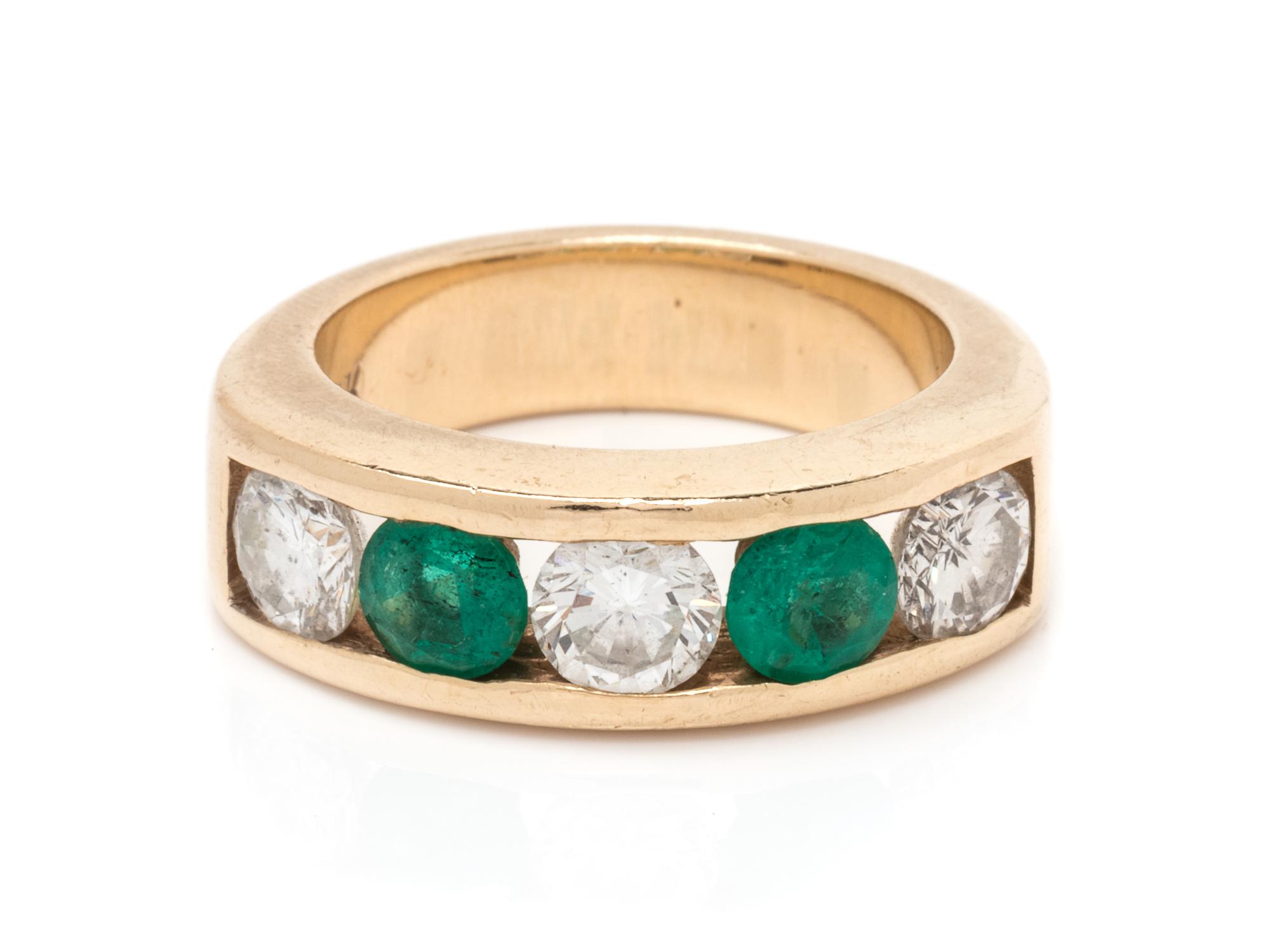 A 14 Karat Yellow Gold, Diamond and Emerald Ring,