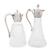 Two English Silver Mounted Cut Glass Claret Jugs