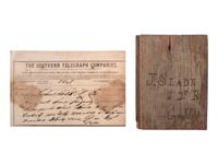 [CIVIL WAR]. John H. Slade, Company G, 2nd Georgia Infantry, DOW Antietam, temporary burial marker and telegram home.