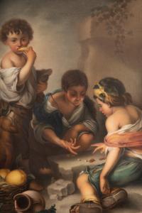 A Berlin (K.P.M.) Porcelain Plaque Depicting Three Boys Playing Dice After Bartolome Esteban Murillo