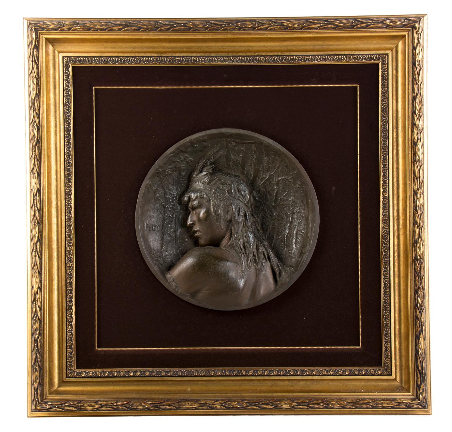 A Pair of French Bronze Plaques, Diameter of plaque 16 1/4 inches.