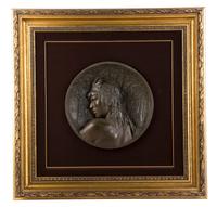 A Pair of French Bronze Plaques, Diameter of plaque 16 1/4 inches.