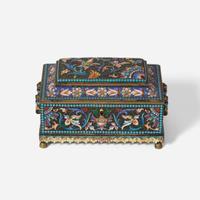 A Russian silver-gilt and shaded enamel casket Hallmarks likely for Nikolai Vasilevich Alexeev, Moscow, 1899-1908