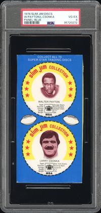 A 1978 Slim Jim Discs Walter Payton / Larry Csonka Panel - Only PSA Graded Example POP 1 (PSA 4 VG-EX)