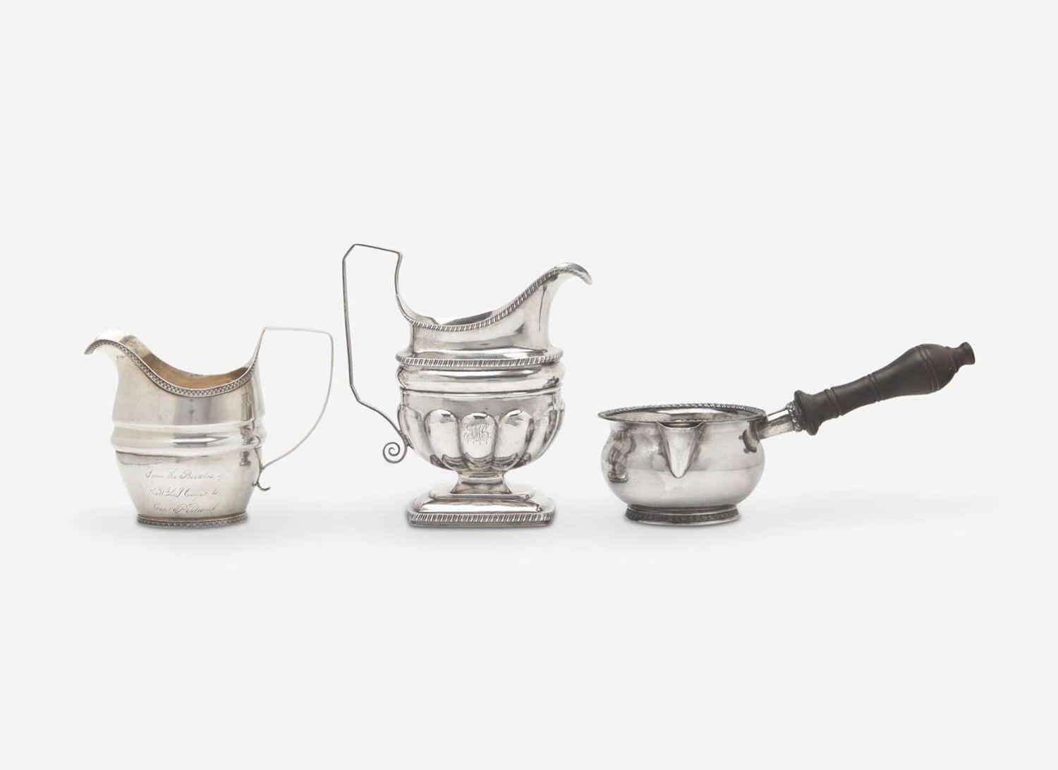 A group of three Federal silver tablewares, Thomas Whartenby (active c. 1811-1850), Philadelphia, PA, William Haverstick, Sr. (1756-1823) or William Haverstick, Jr. (1780-1859), Lancaster or Philadelphia, PA, and other, circa 1820
