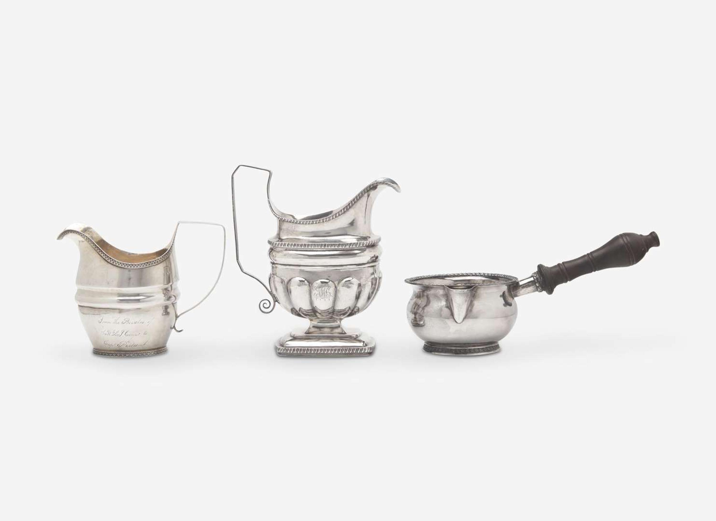 A group of three Federal silver tablewares, Thomas Whartenby (active c. 1811-1850), Philadelphia, PA, William Haverstick, Sr. (1756-1823) or William Haverstick, Jr. (1780-1859), Lancaster or Philadelphia, PA, and other, circa 1820