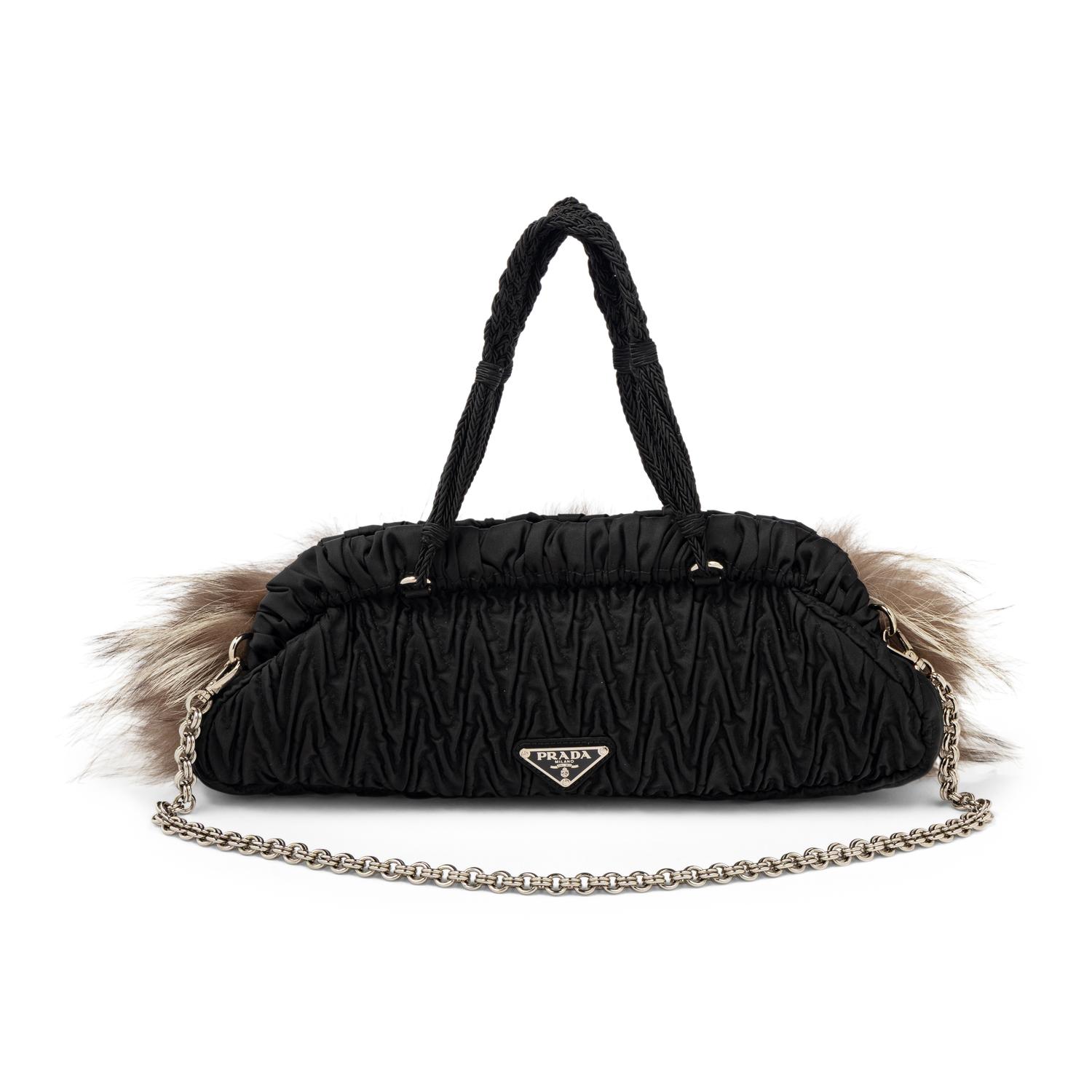 PRADA, FOX FUR & NYLON HANDBAG