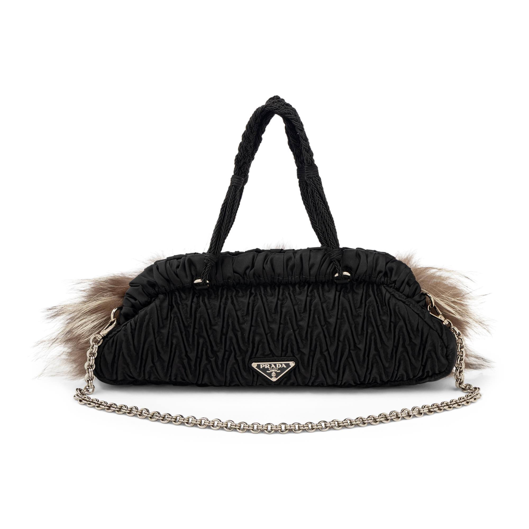 PRADA, FOX FUR & NYLON HANDBAG