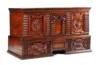 A Northern European Carved Cassone on Stand Height 35 x width 60 x depth 24 3/4 inches. — 18TH CENTURY