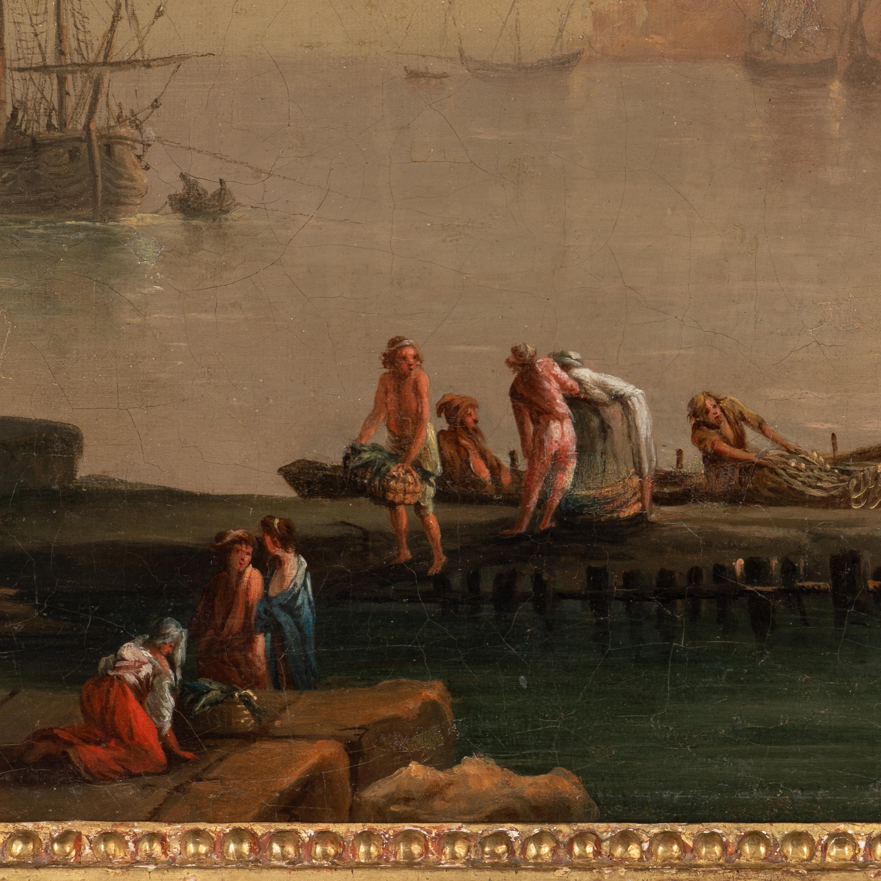 Circle of Charles François Lacroix (French, born c. 1700-1782) — Fishermen in a Bay by a Mediterranean Coast