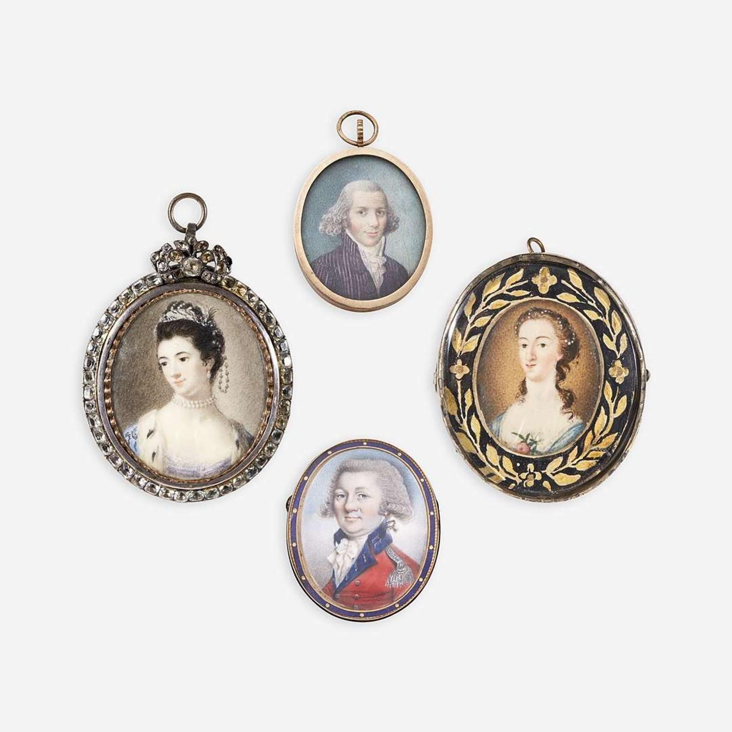 English and Continental School 18th Century A group of four portrait miniatures