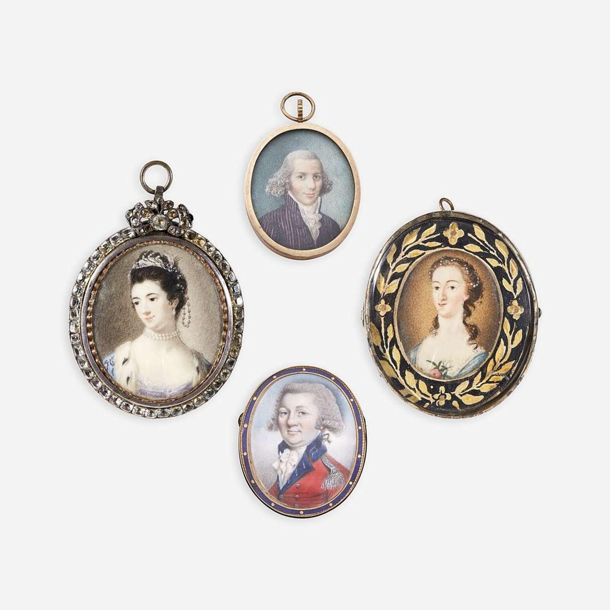 English and Continental School 18th Century A group of four portrait miniatures