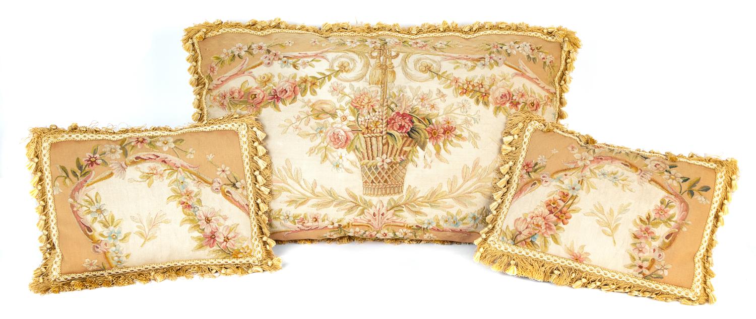 A Group of Nine Needlepoint and Aubusson Tapestry Pillows