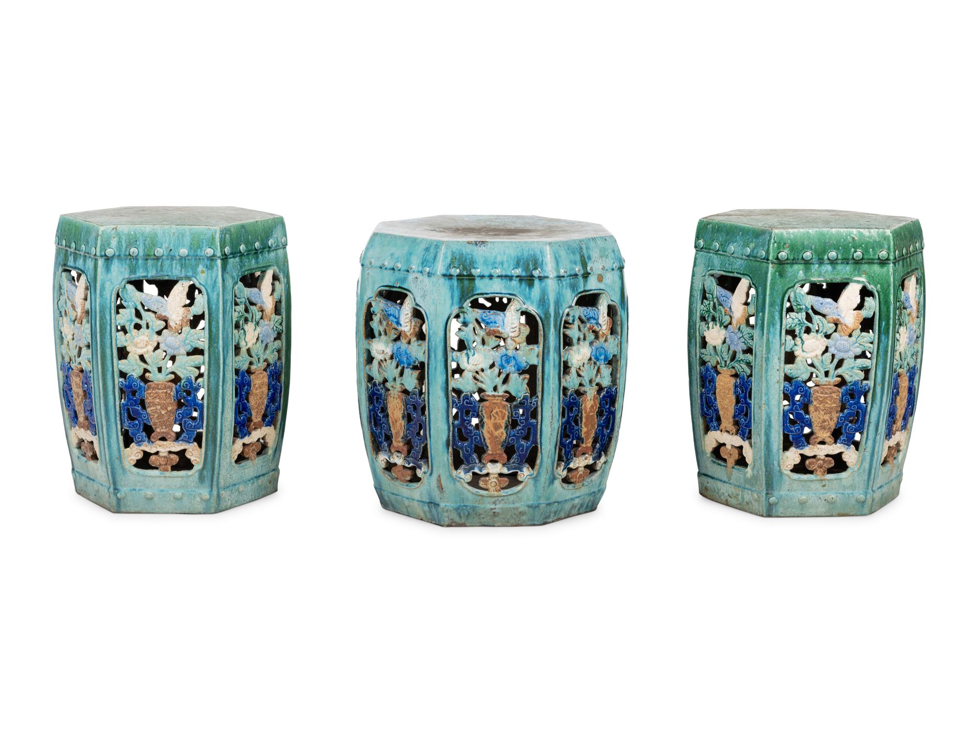Three Chinese Glazed Porcelain Garden Seats