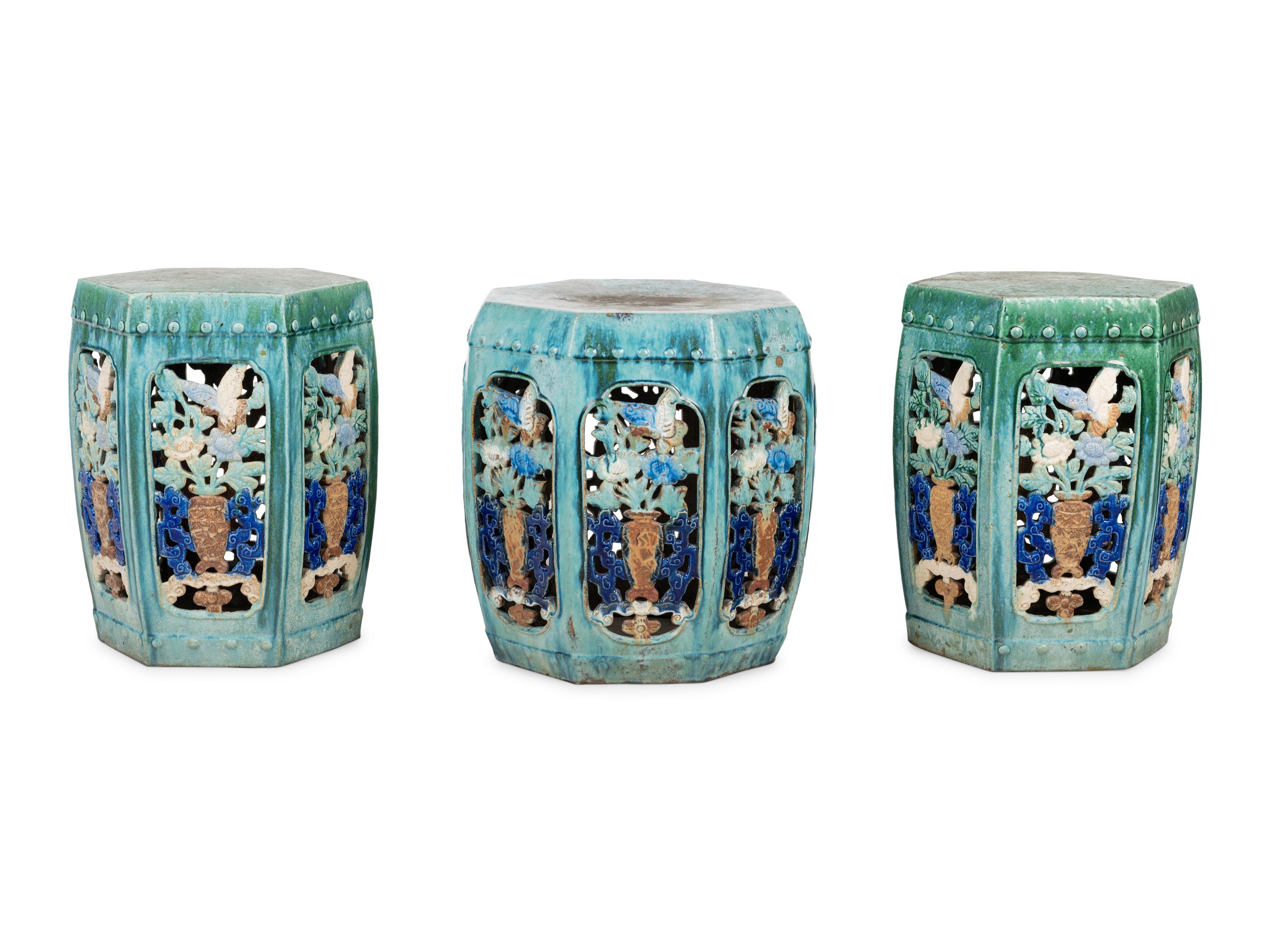 Three Chinese Glazed Porcelain Garden Seats