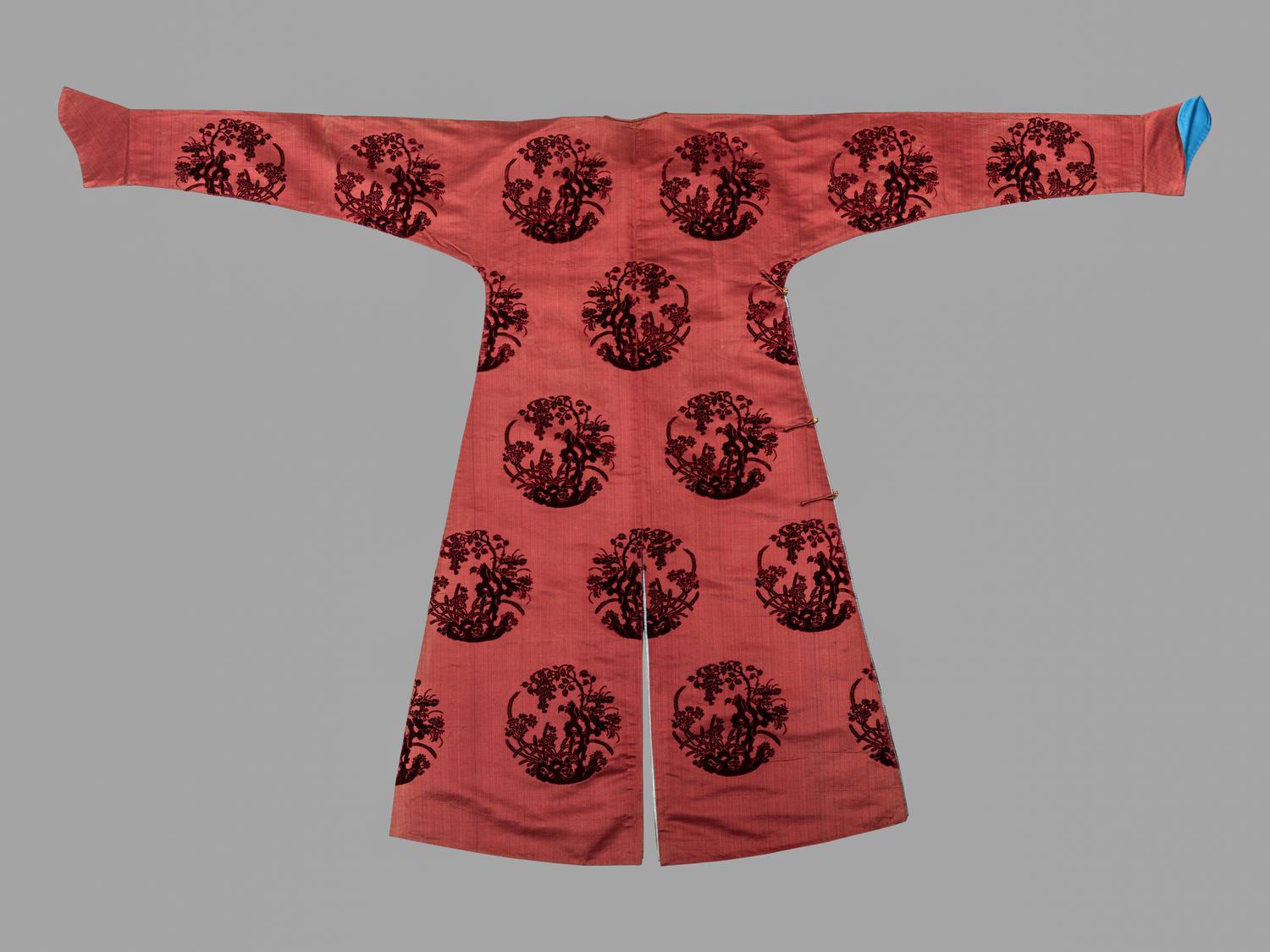 A Crimson Ground Cut Velvet Silk Lady's Informal Robe