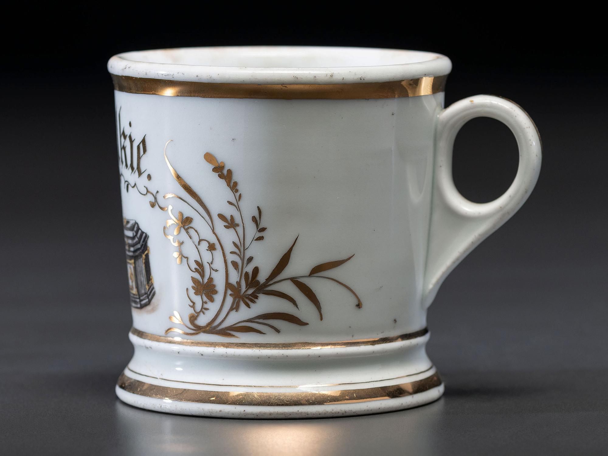 A Coffin Maker or Undertaker's Porcelain Occupational Shaving Mug