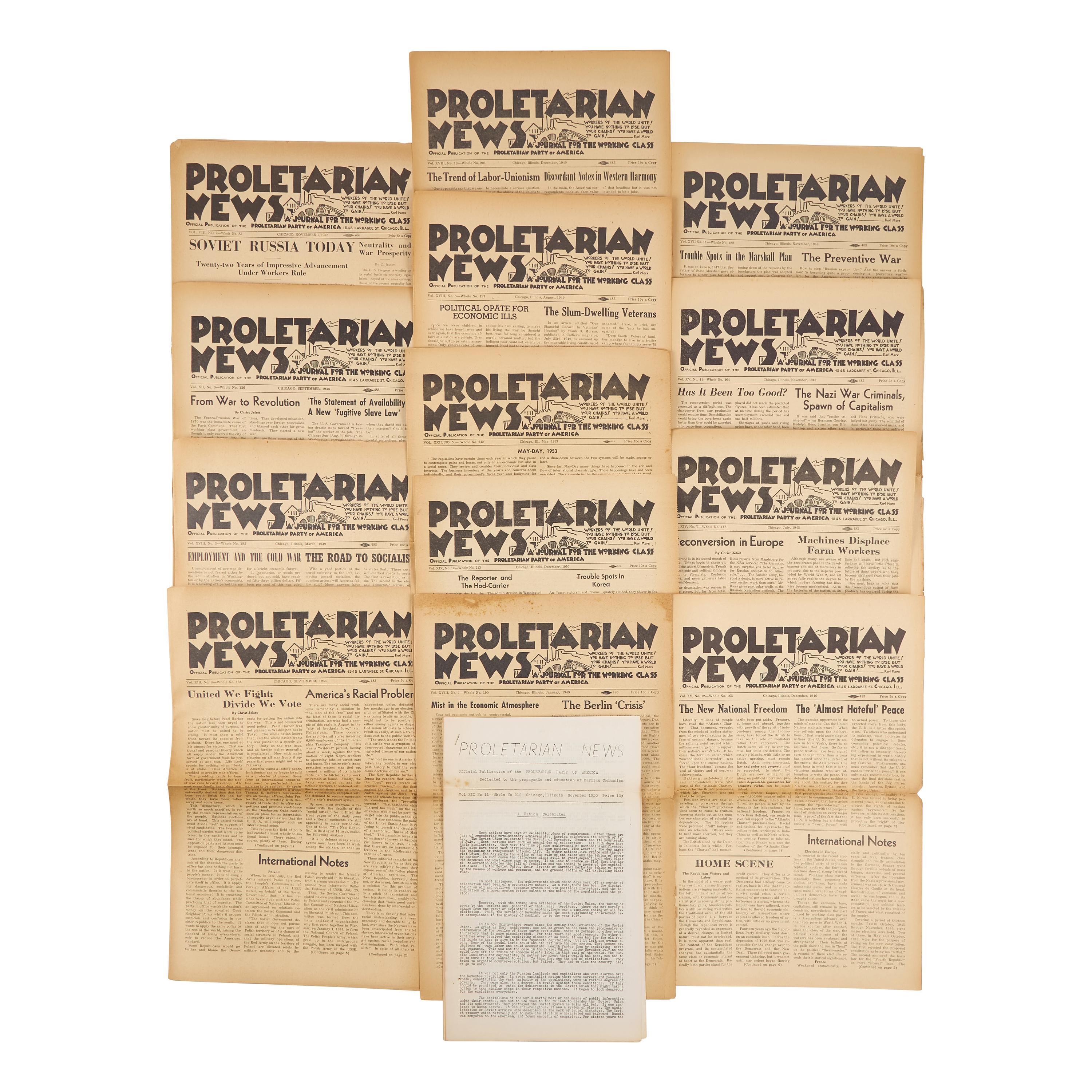[American Radicalism] Group of 14 Issues of the "Proletarian News", and Other Periodicals Related to Communism, Anti-Fascism, etc.