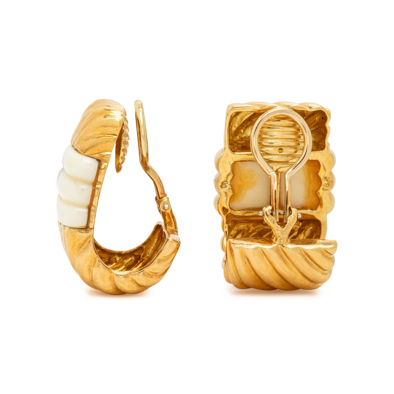 White Coral and Yellow Gold Earrings