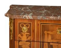 A Louis XV Gilt Bronze Mounted Marquetry Marble Top Commode