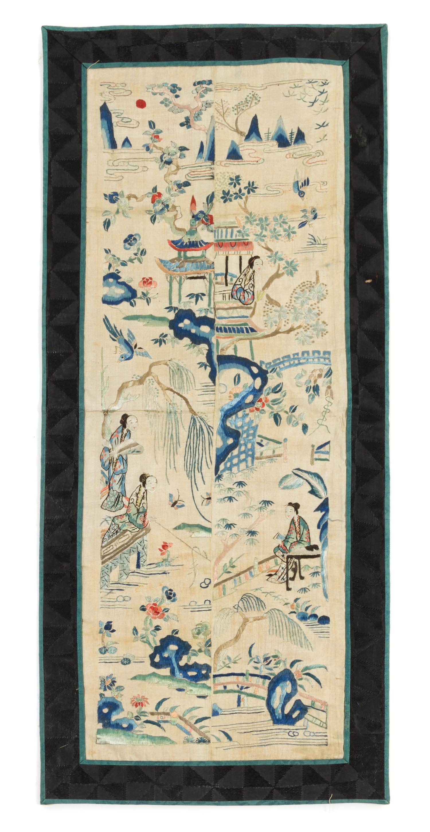 Eleven Chinese Embroidered Silk Panels Length of longest 31 inches. — LATE QING DYNASTY