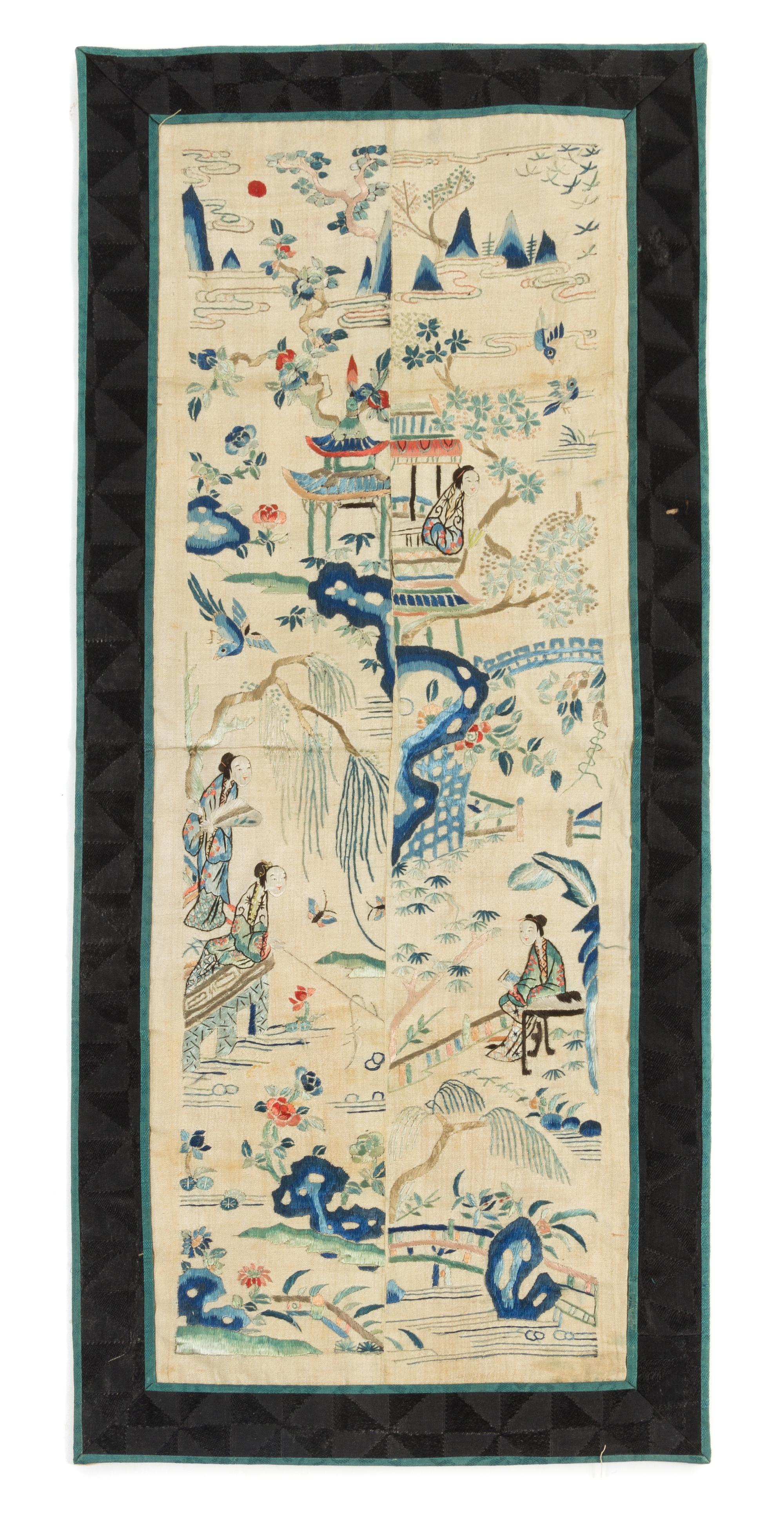 Eleven Chinese Embroidered Silk Panels Length of longest 31 inches. — LATE QING DYNASTY