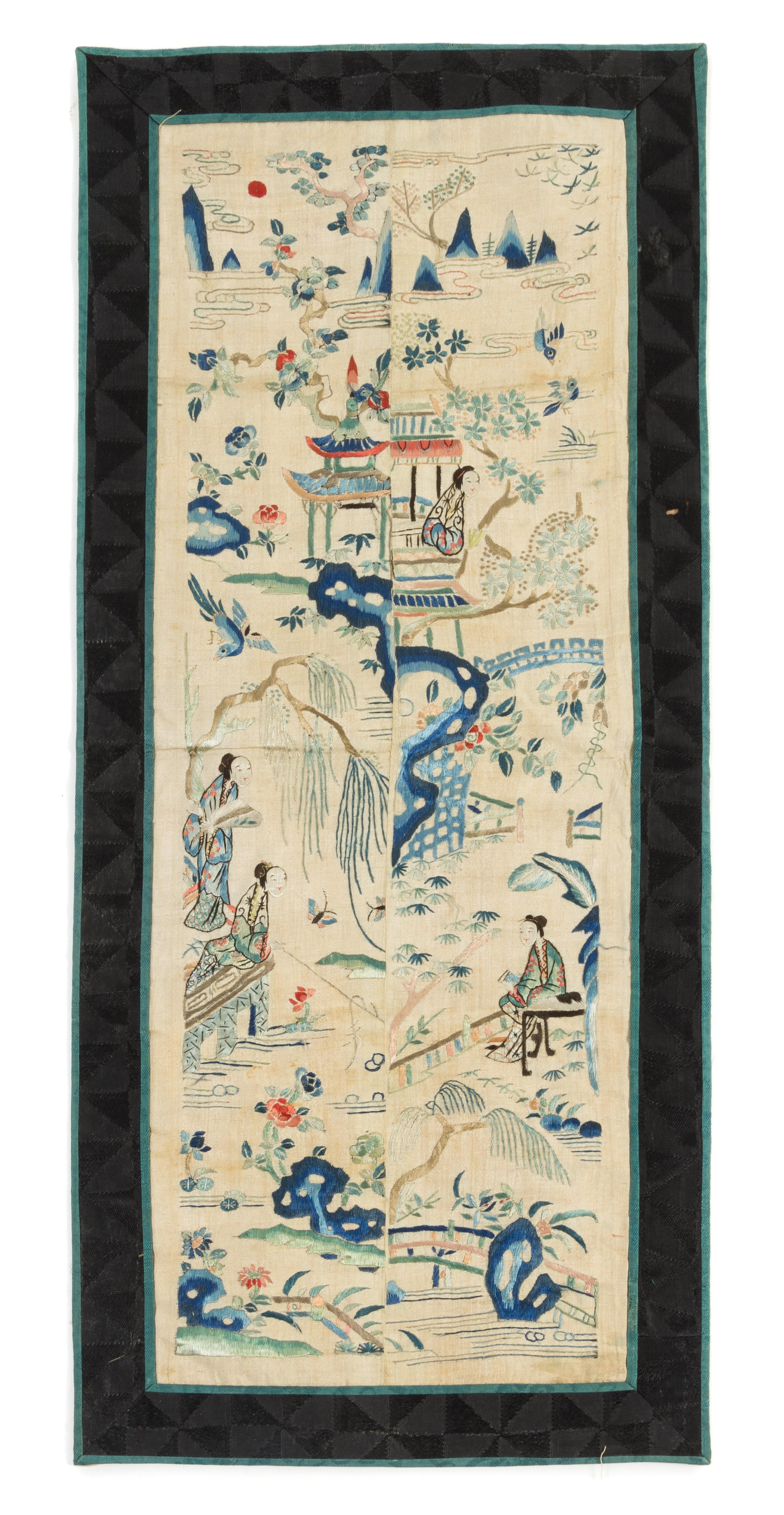 Eleven Chinese Embroidered Silk Panels Length of longest 31 inches. — LATE QING DYNASTY