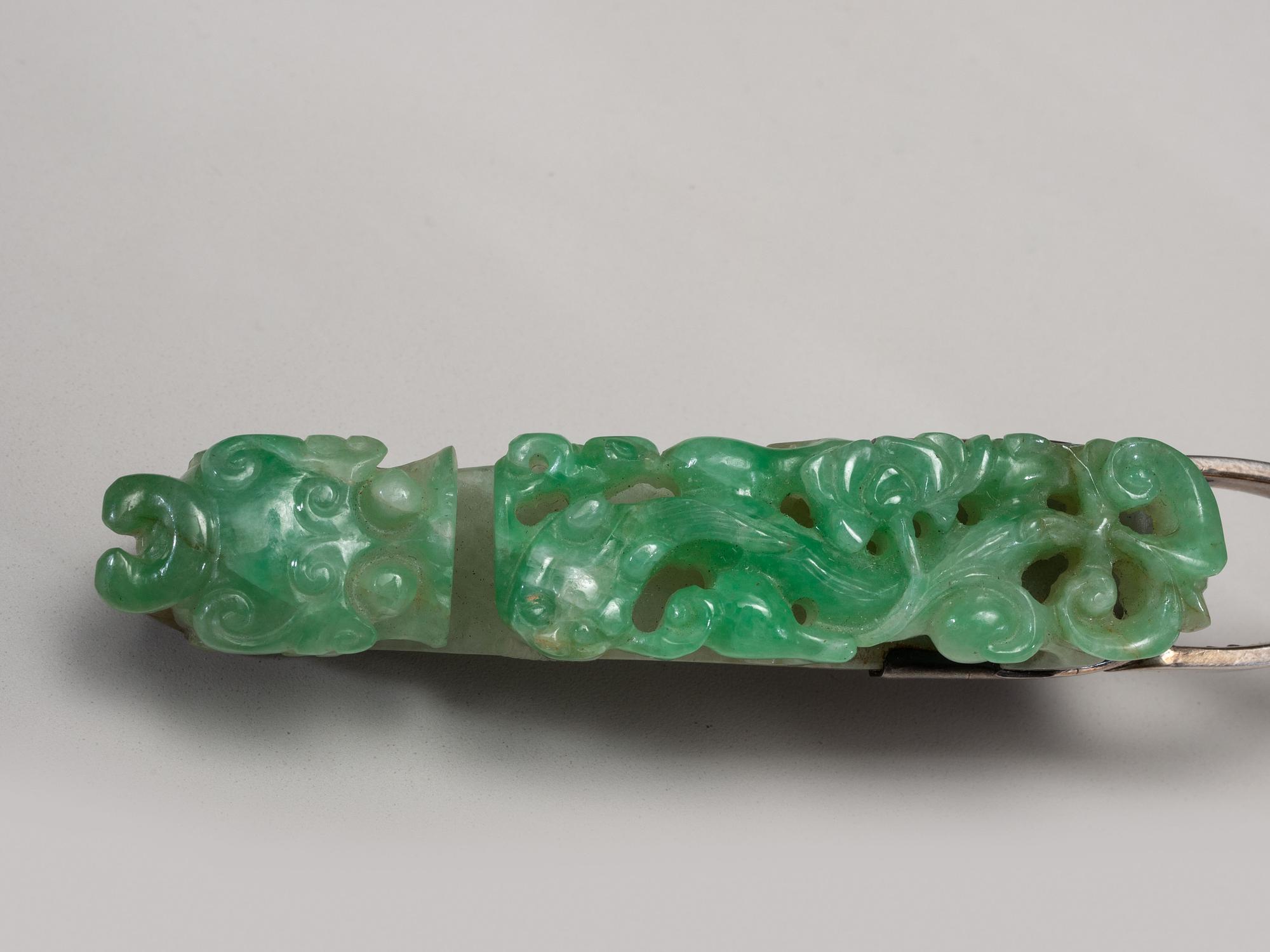A Chinese Silver and Carved Jade Table Cigarette Lighter Identified to Eleanor Roosevelt