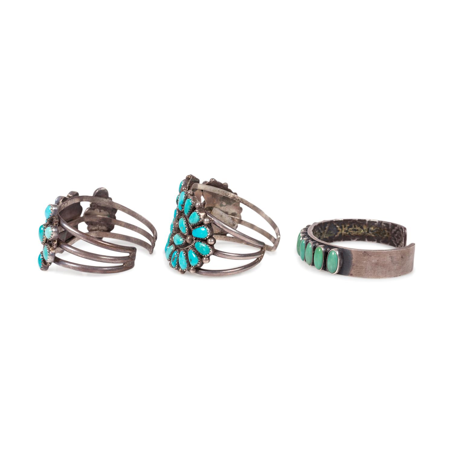 Navajo and Zuni Silver and Turquoise Cuff Bracelets