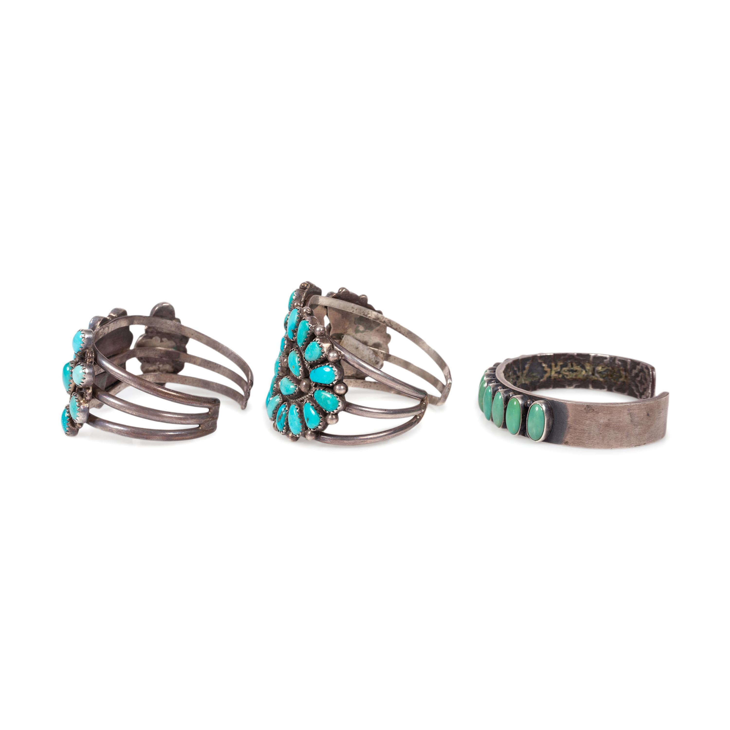 Navajo and Zuni Silver and Turquoise Cuff Bracelets
