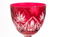 A Set of Ten Cranberry Cut-to-Clear Glass Wine Stems
