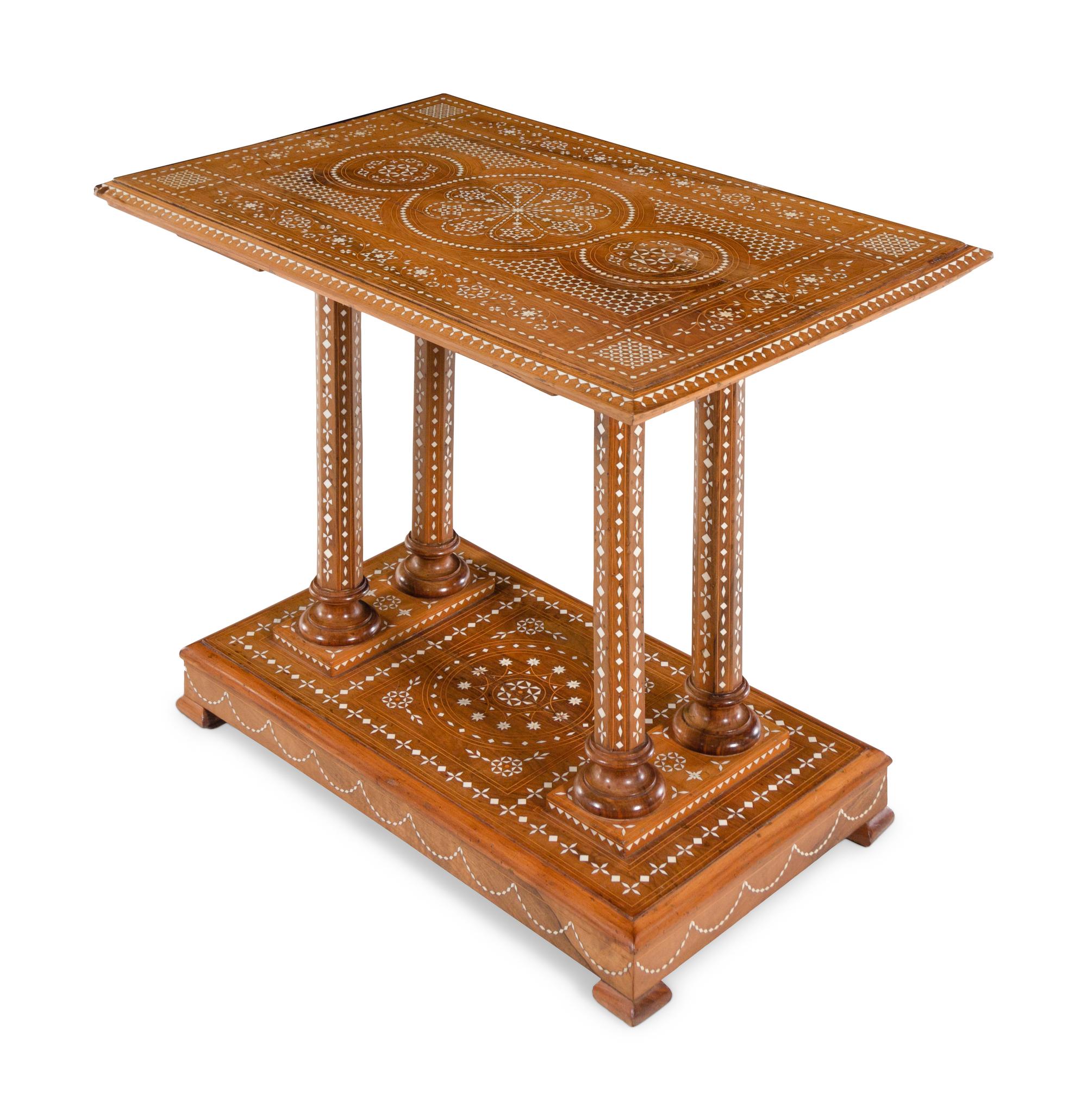 A Middle Eastern Bone Inlaid Walnut Table