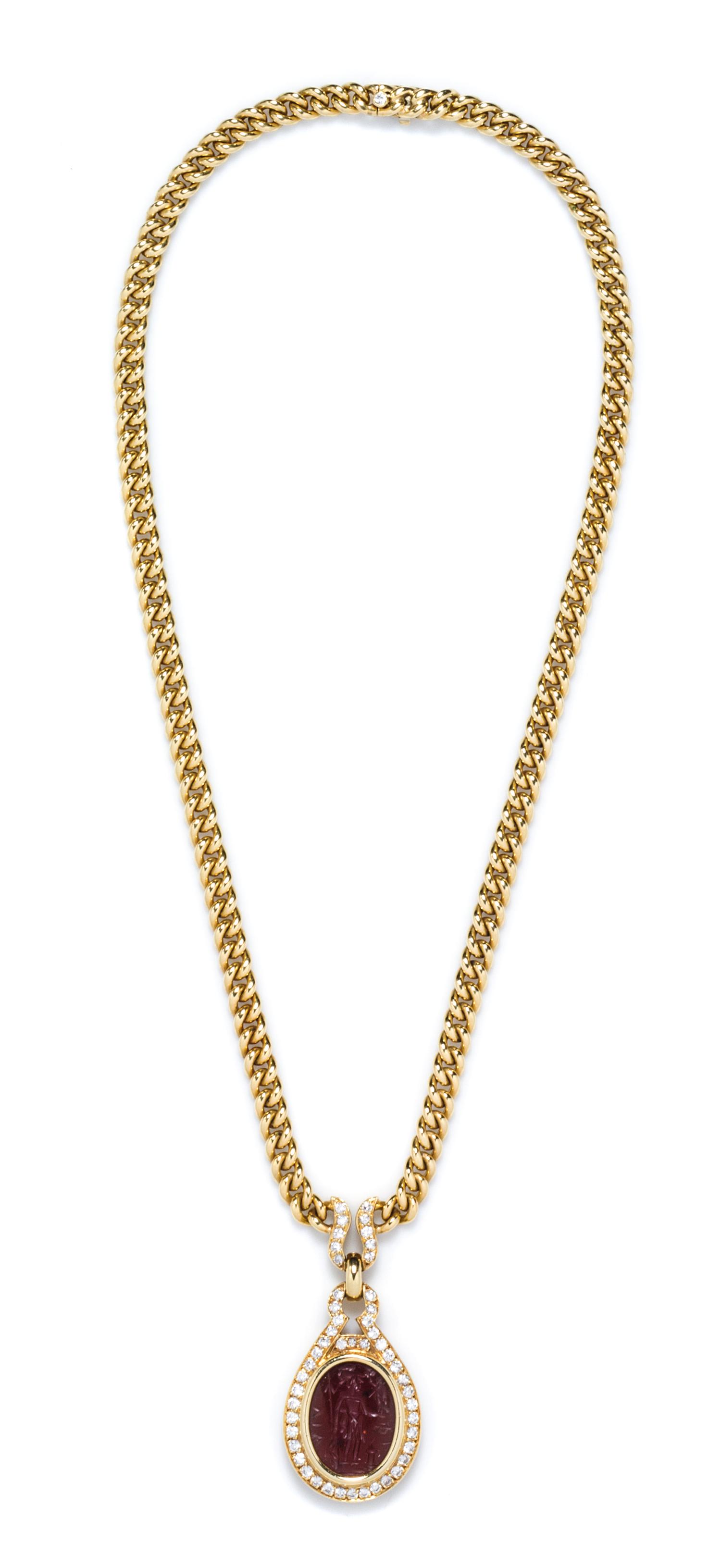 An 18 Karat Yellow Gold, Ancient Intaglio and Diamond Necklace, Bulgari, 36.20 dwts.