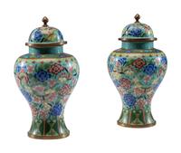 A Pair of Chinese Cloisonné Enamel Covered Jars