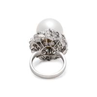 TRIO, CULTURED SOUTH SEA PEARL AND DIAMOND RING