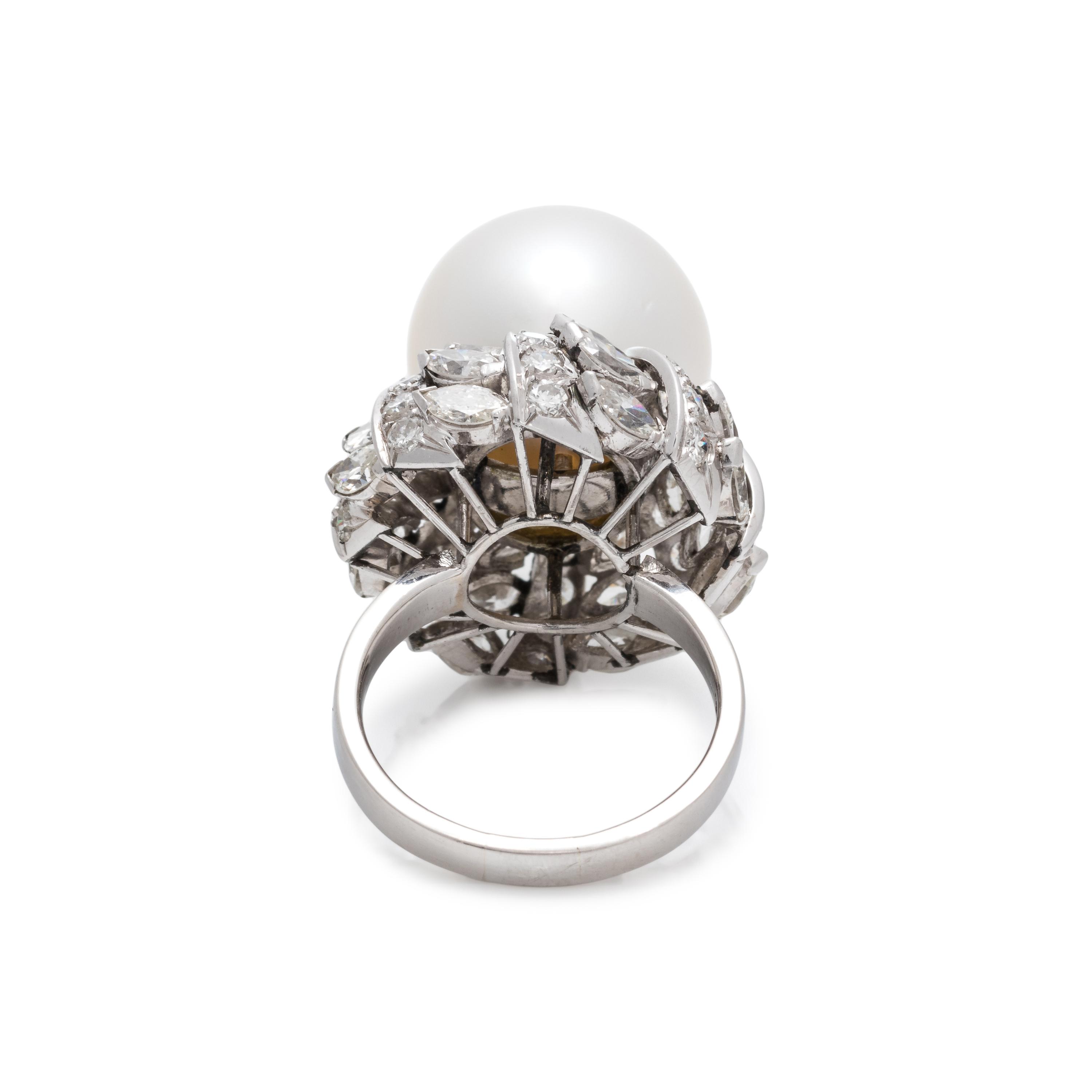 TRIO, CULTURED SOUTH SEA PEARL AND DIAMOND RING