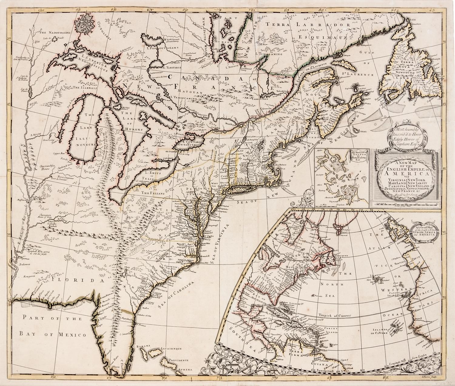 SENEX, John. A New Map of the English Empire in America viz Virginia, New York, MaryLand, New Iarsey, Carolina... [London], 1719.