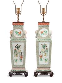 A Pair of Chinese Export Famille Verte Porcelain Vases