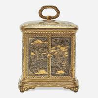 A Japanese gold-inlaid iron miniature cabinet, Komai workshops, Kyoto Meiji period