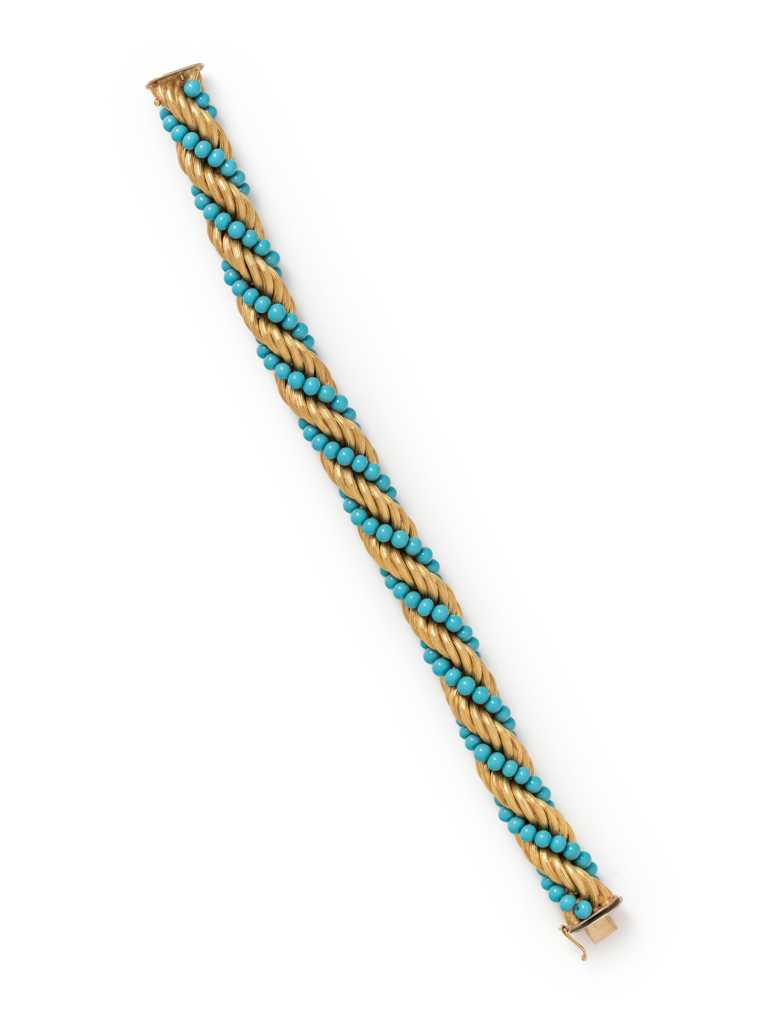 YELLOW GOLD AND TURQUOISE BRACELET