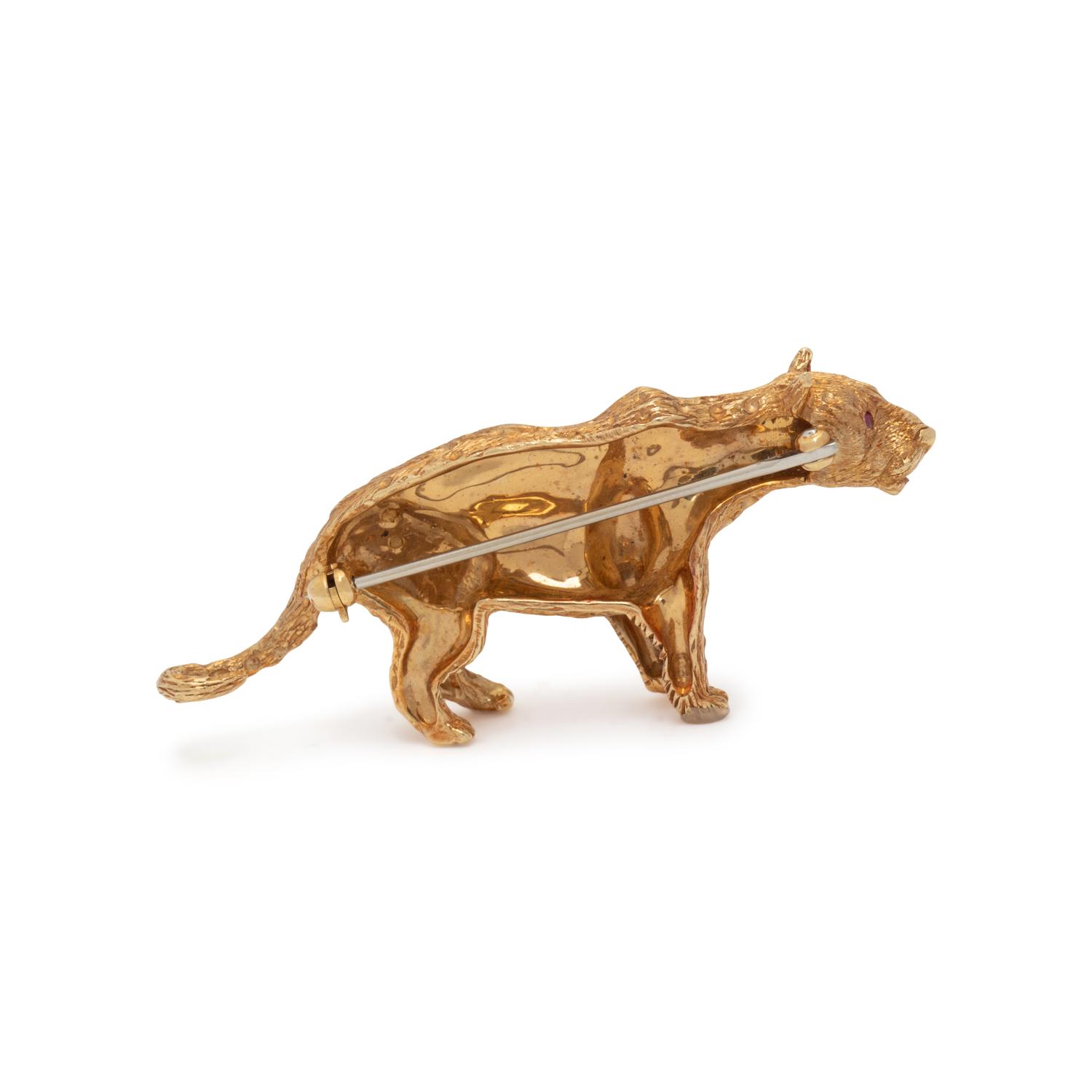 YELLOW GOLD AND RUBY CHEETAH BROOCH