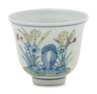A Chinese Doucai Porcelain Wine Cup