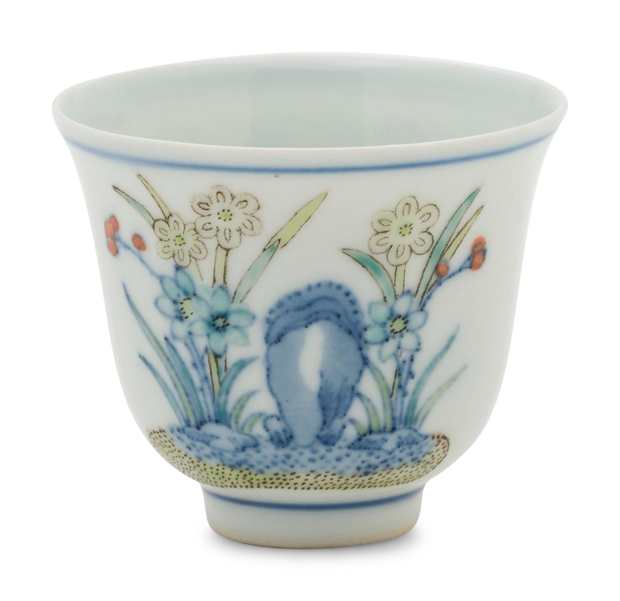 A Chinese Doucai Porcelain Wine Cup