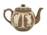 A Collection of Nine English Salt Glazed Relief Form Teapots, Pitchers and Creamers — 19TH/20TH CENTURY