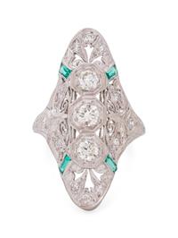 A Platinum, Diamond and Emerald Ring,