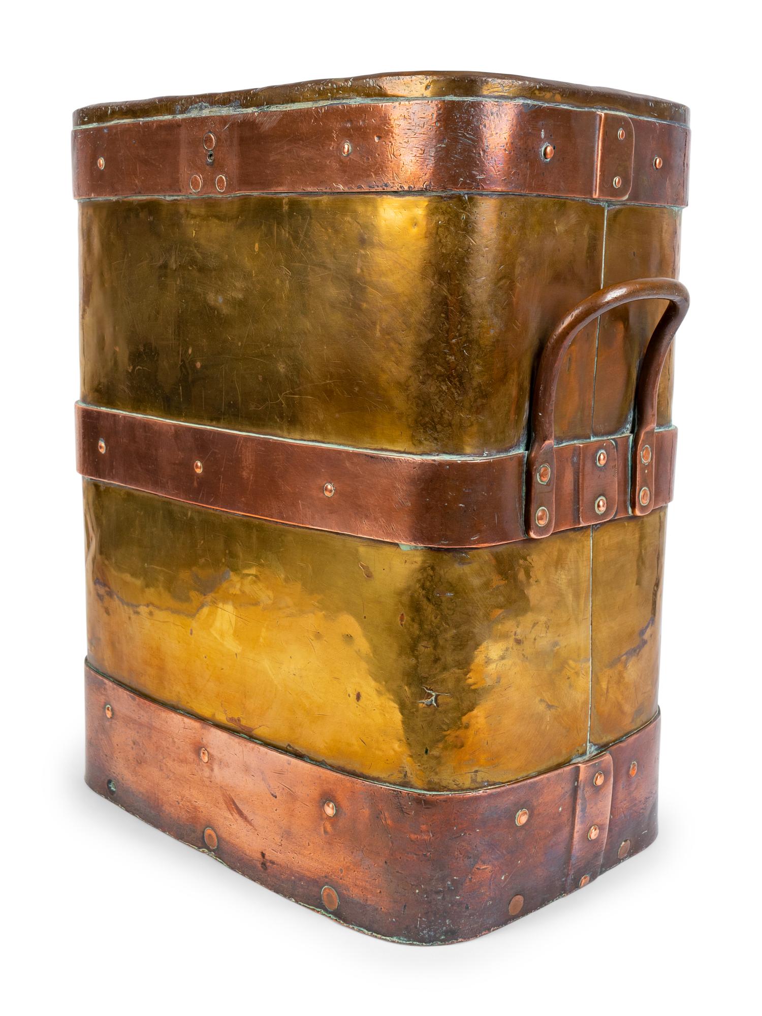 A Copper Bound Brass Log Bin — 19TH CENTURY