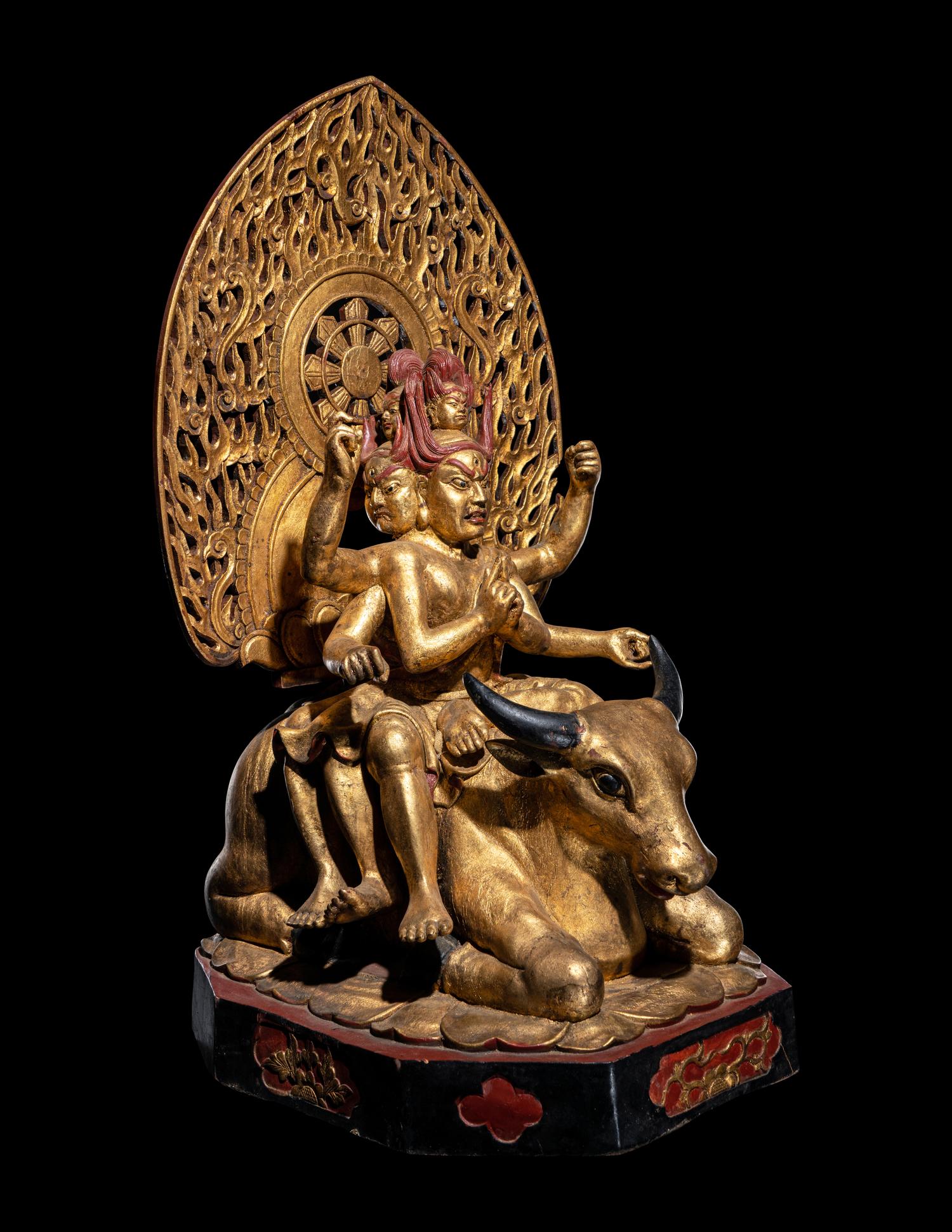 A Large Japanese Gilt and Red Lacquered Wood Figure a Bodhisattva