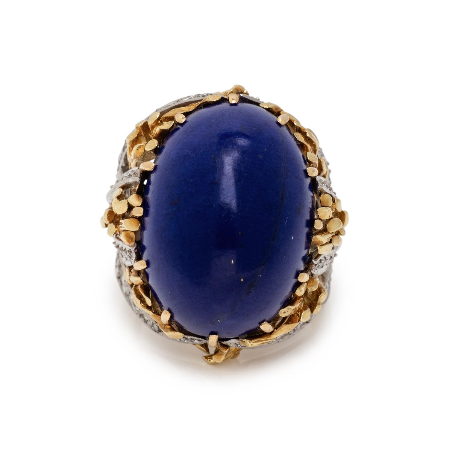 LAPIS LAZULI, DIAMOND AND BICOLOR GOLD RING